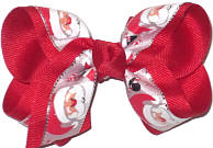 Toddler Santa Face over Red Double Layer Overlay Bow